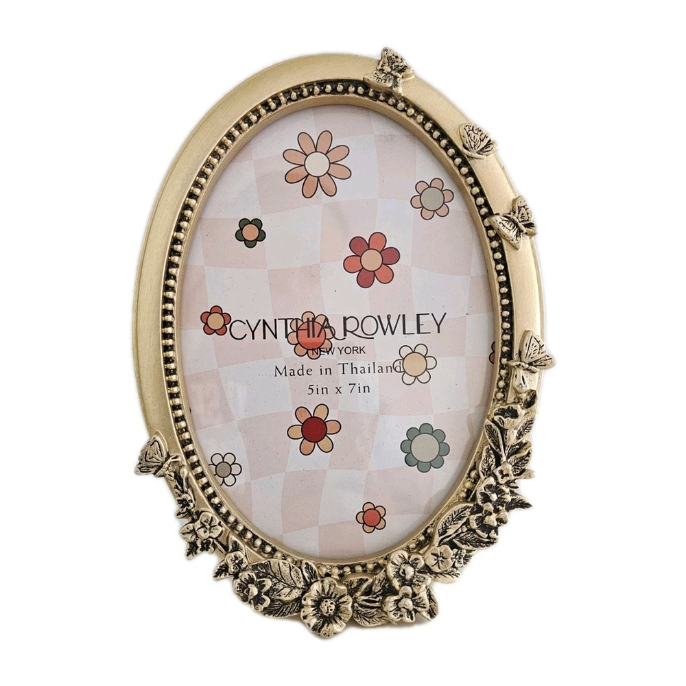 Cynthia Rowley 5" x 7" Oval Gold Tone Picture Frame Floral Butterfly New